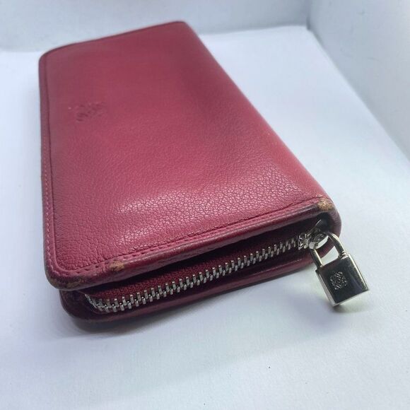 Authentic Loewe Pinkish Red Leather Zip Around Designer Wallet / Clutch - Picture 5 of 10